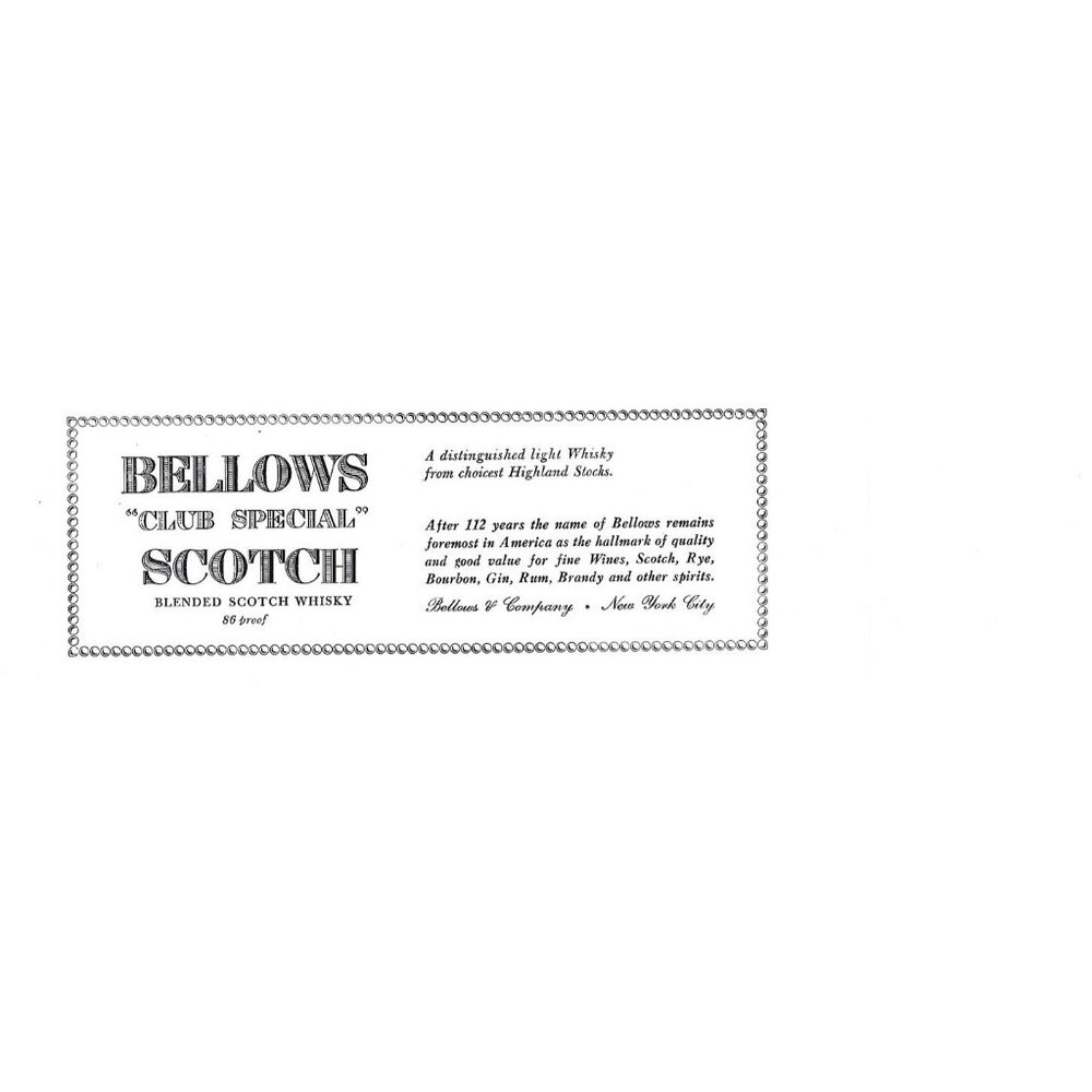 Bellows Club Special Scotch Whisky ADVERT NYC 1940s Vintage Print Ad